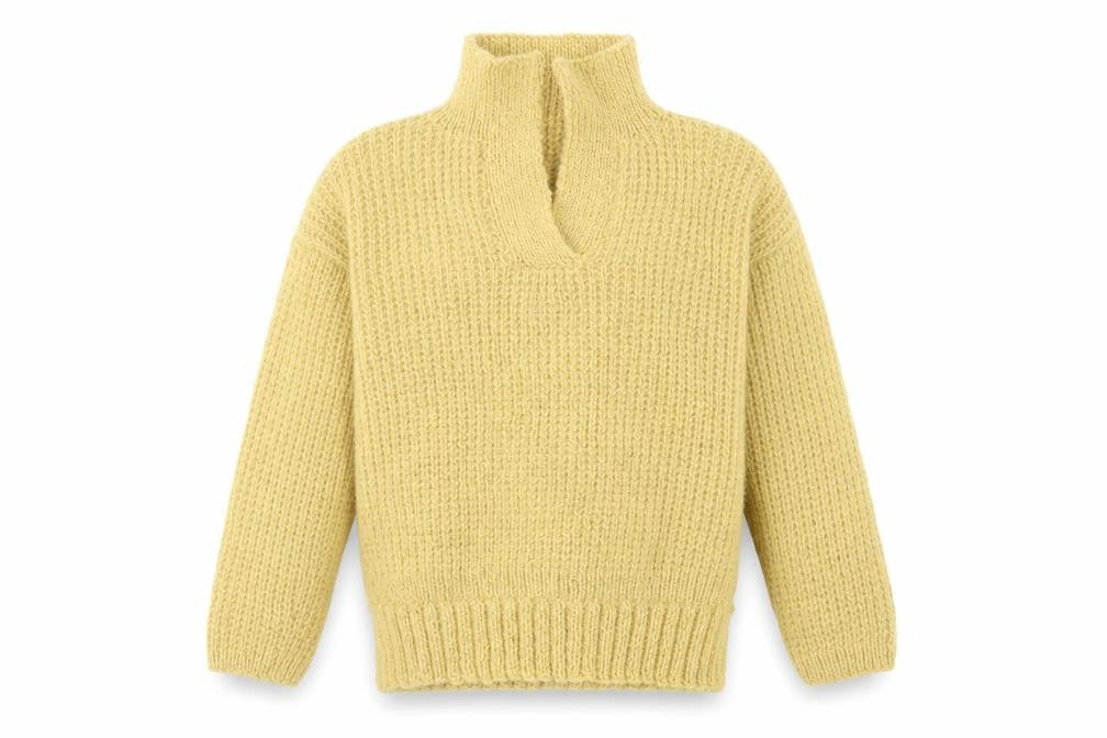 Front view of Preworn women’s beige v-neck polyester jumper, size S