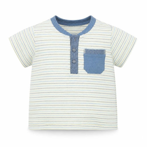 Preworn Boys Multicoloured Striped 100% Cotton Pullover T-Shirt Size 12-18 Months Round Neck Button