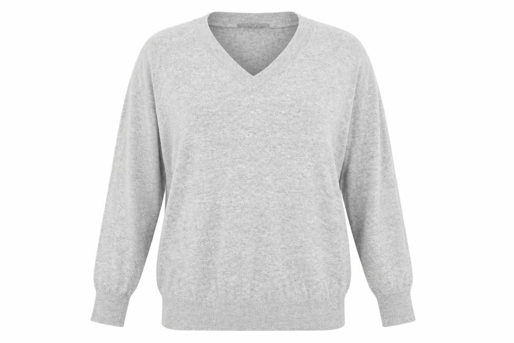 Front view of Principles women’s grey v-neck nylon jumper, size UK 16