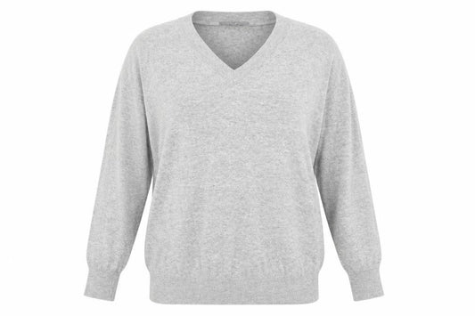 Front view of Principles women’s grey v-neck nylon jumper, size UK 16
