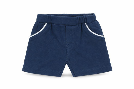 Front view of Little Mariner Baby Blue Cotton Cropped Leggings, size 0-3, Months - Contrasting Trim