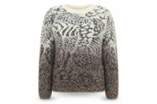 Front view of Catch One women’s multicoloured round neck animal print polyamide jumper, size M, - tiger print