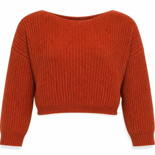 Boohoo Womens Orange Round Neck Acrylic Pullover Jumper Size S - Low back Lace Trim