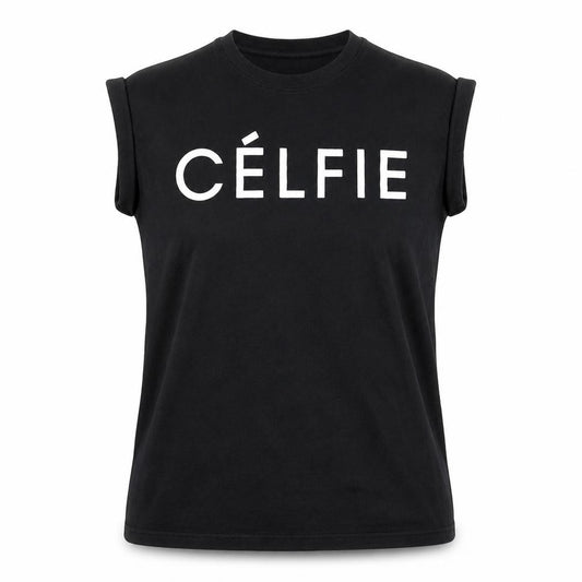 Front view of Original Essentials women’s black polyester basic t-shirt, size S, round neck - celfie