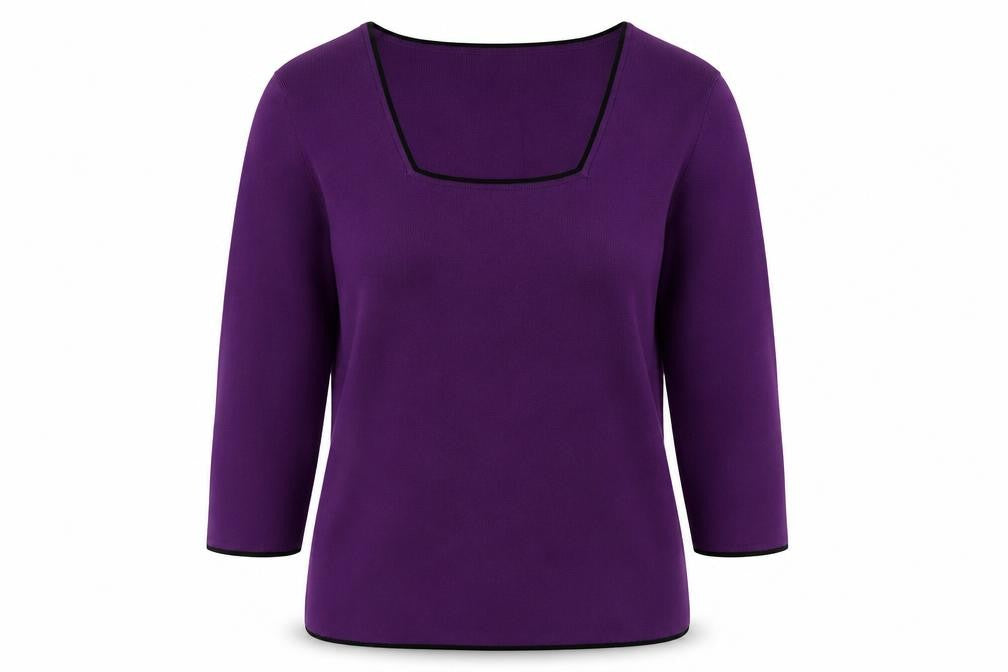 Front view of Just Elegance women’s purple square neck viscose jumper, size M