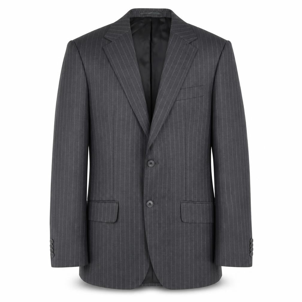 Front view of F&F men’s grey striped polyester jacket suit jacket, size 38
