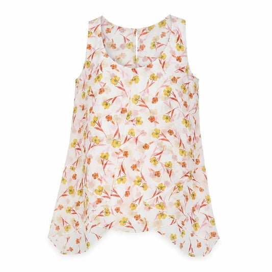 Front view of Roman women’s ivory floral polyester basic blouse, size UK 12, scoop neck - hanky hem