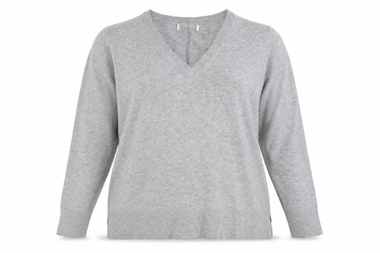 Front view of Primark women’s grey v-neck polyester jumper, size XL