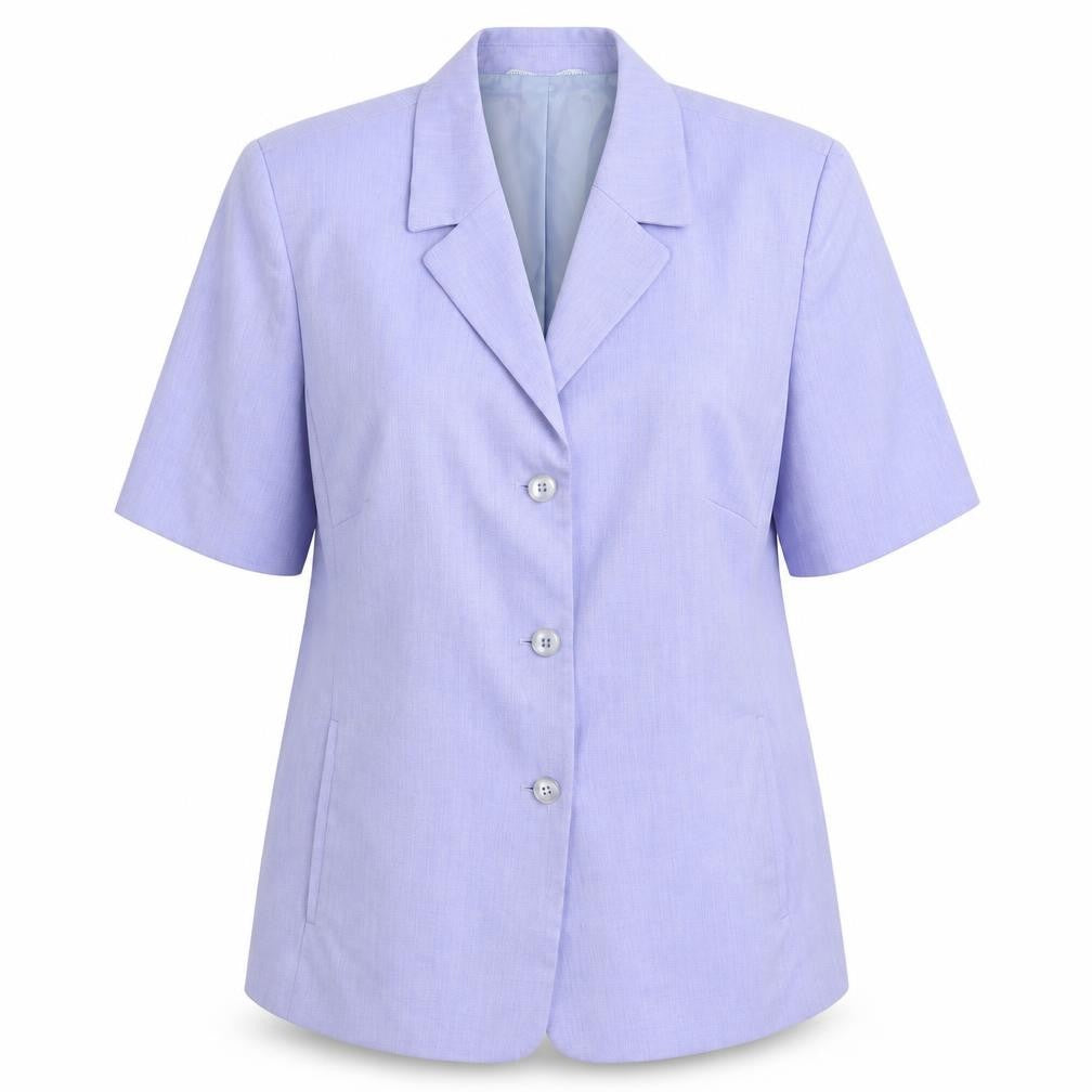 Front view of Gelco women’s blue jacket blazer, size UK 20, button - short sleeve