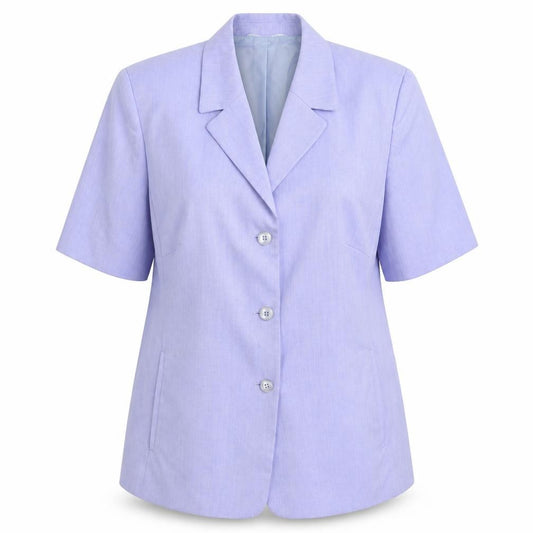 Front view of Gelco women’s blue jacket blazer, size UK 20, button - short sleeve