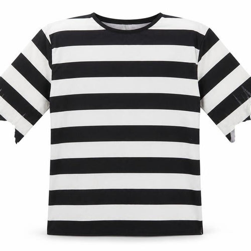 Preworn Mens Black Striped Polyester T-Shirt One Size Round Neck - Thief Fancy Dress