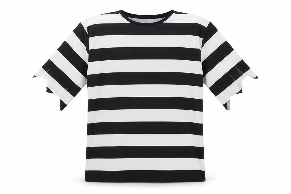 Preworn Mens Black Striped Polyester T-Shirt One Size Round Neck - Thief Fancy Dress