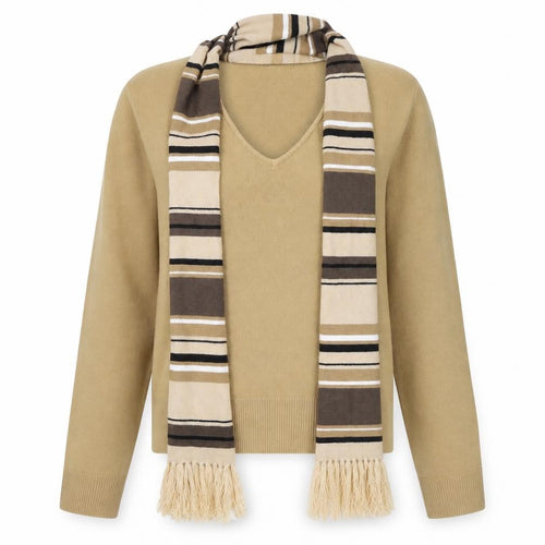 Fashion Essentials Womens Brown V-Neck Acrylic Cardigan Jumper Size M - Jumper & Scarf