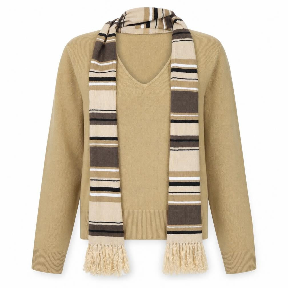 Fashion Essentials Womens Brown V-Neck Acrylic Cardigan Jumper Size M - Jumper & Scarf