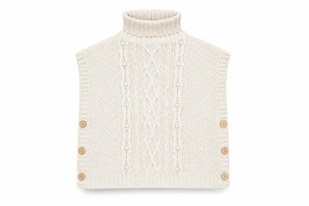 Lulurain Girls Beige Roll Neck Cotton Vest Jumper Size 9-10 Years Pullover