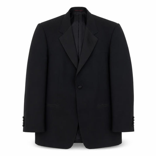 Front view of 1860 Menswear men’s black polyester jacket suit jacket, size M