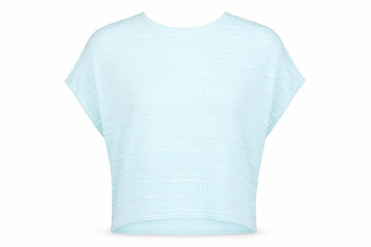 Front view of New Look women’s blue polyester basic blouse, size UK 12, round neck