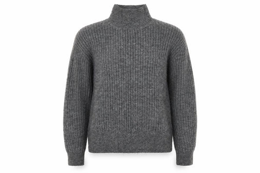 Front view of F&F women’s grey high neck acrylic jumper, size UK 6