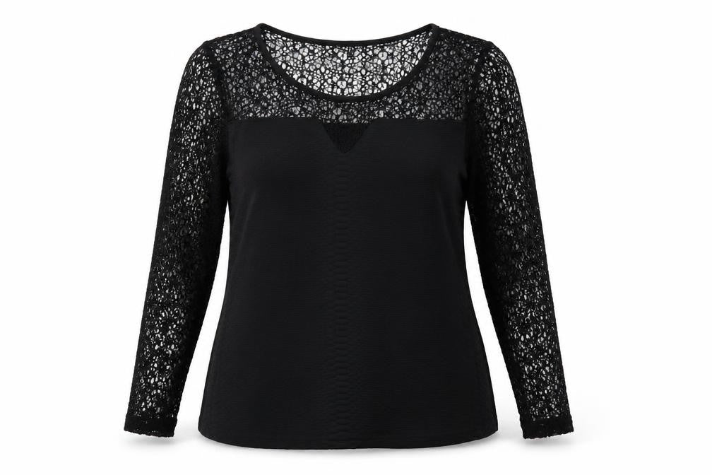 Fransa Womens Black Polyester Basic Blouse Size L Round Neck