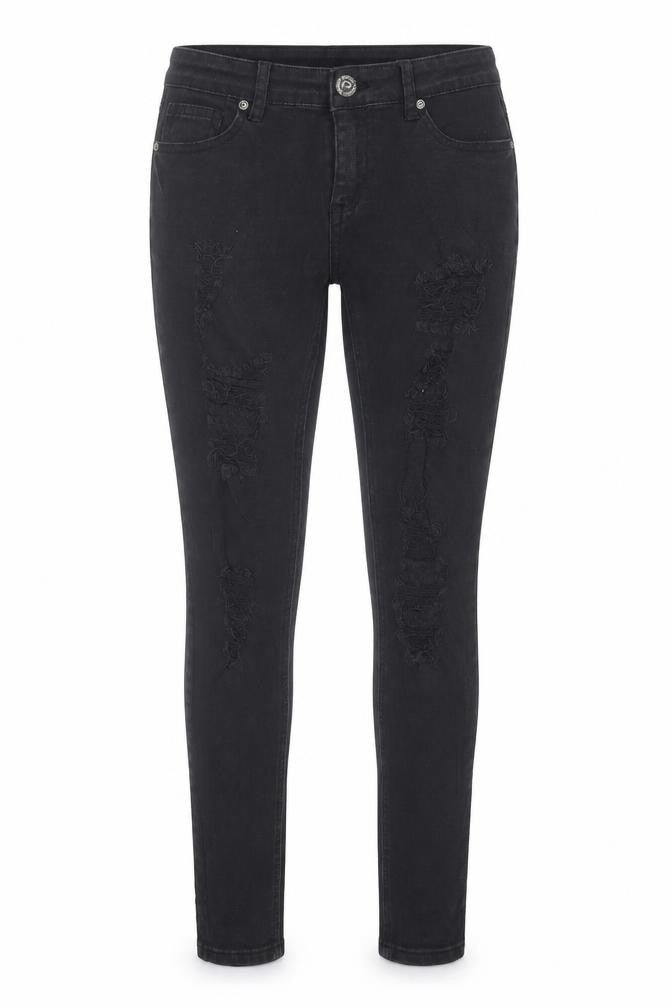 PARISIAN SIGNATURE Womens Black Camel Skinny Jeans Size 6 L29 in Regular Button - Ripped Detail