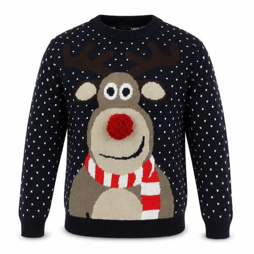 Malaika Mens Blue Crew Neck Acrylic Pullover Jumper Size M - Christmas Reindeer