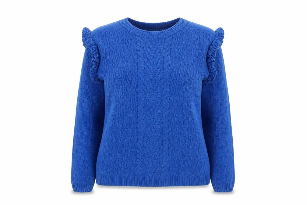 Front view of Papaya women’s blue crew neck polyester jumper, size S