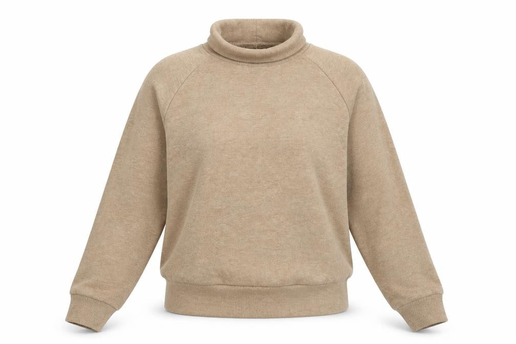 Front view of Primark women’s beige cotton pullover sweatshirt, size UK 14, pullover