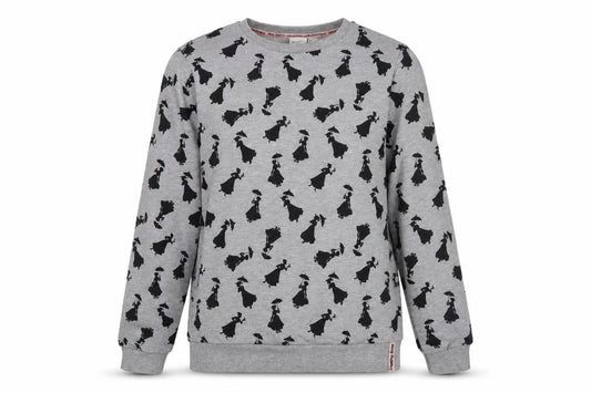 Front view of Primark women’s grey geometric polyester pullover sweatshirt, size UK 8, pullover - mary poppins