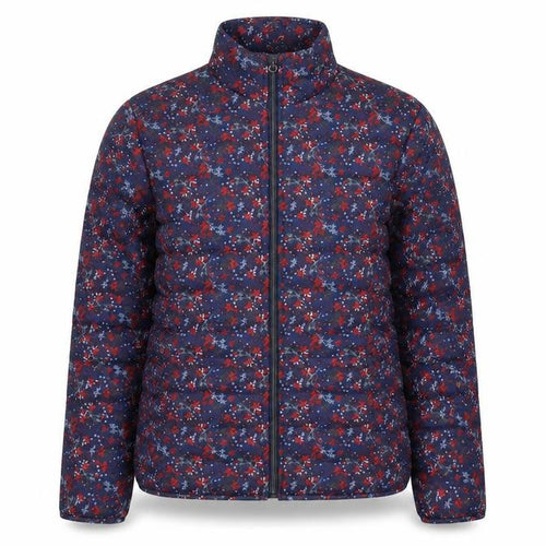 Anne De Lancay Womens Blue Floral Puffer Jacket Coat Size S Zip