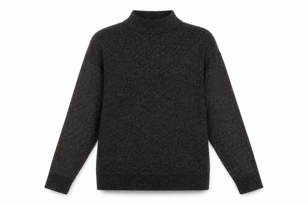 Front view of Warehouse women’s multicoloured mock neck viscose jumper, size UK 8