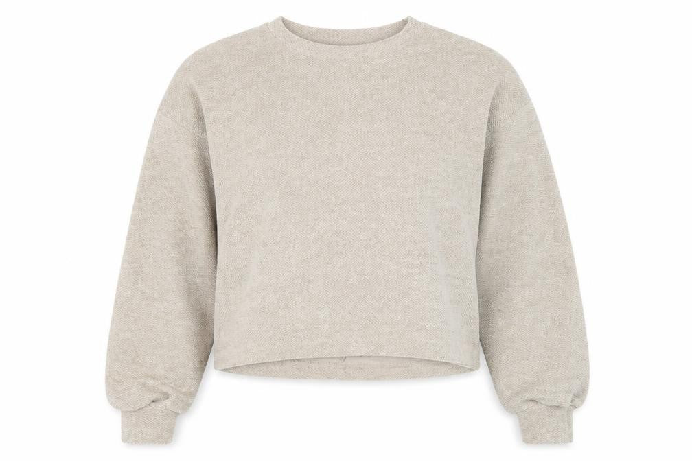 Front view of Nasty Gal women’s beige round neck polyester jumper, size UK 10