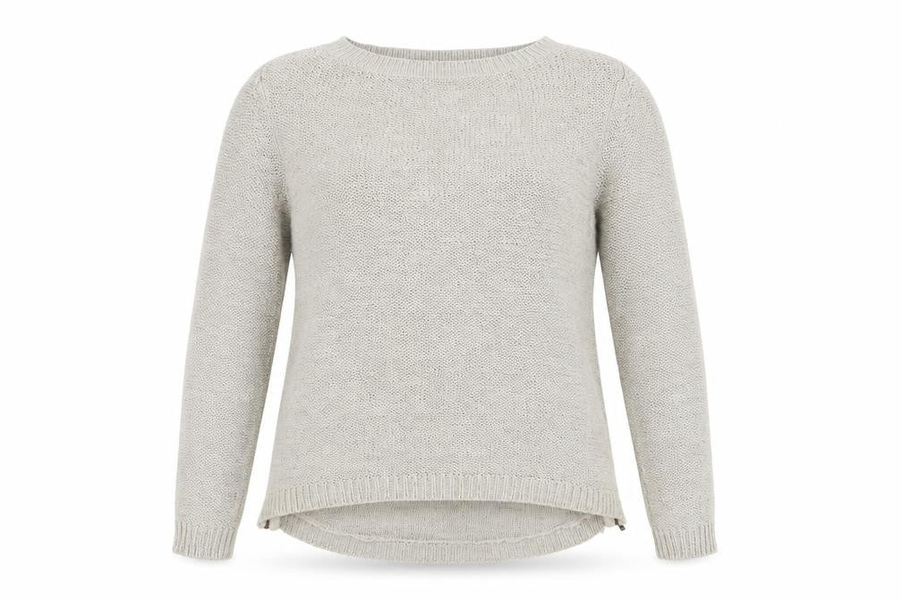 Front view of Street One women’s beige round neck nylon jumper, size UK 12