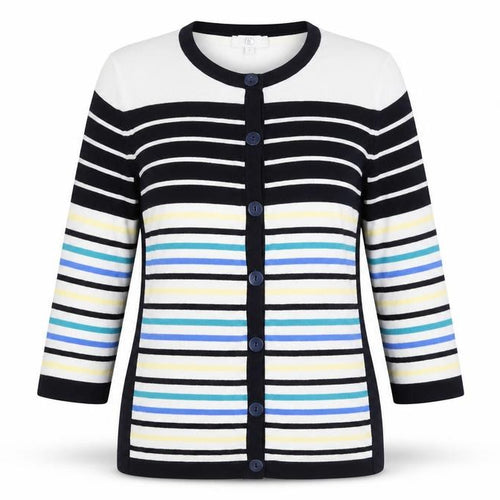 CC Womens Multicoloured Round Neck Striped Viscose Cardigan Jumper Size M
