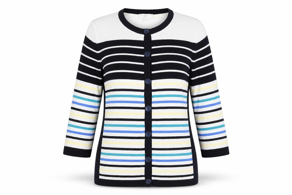 CC Womens Multicoloured Round Neck Striped Viscose Cardigan Jumper Size M