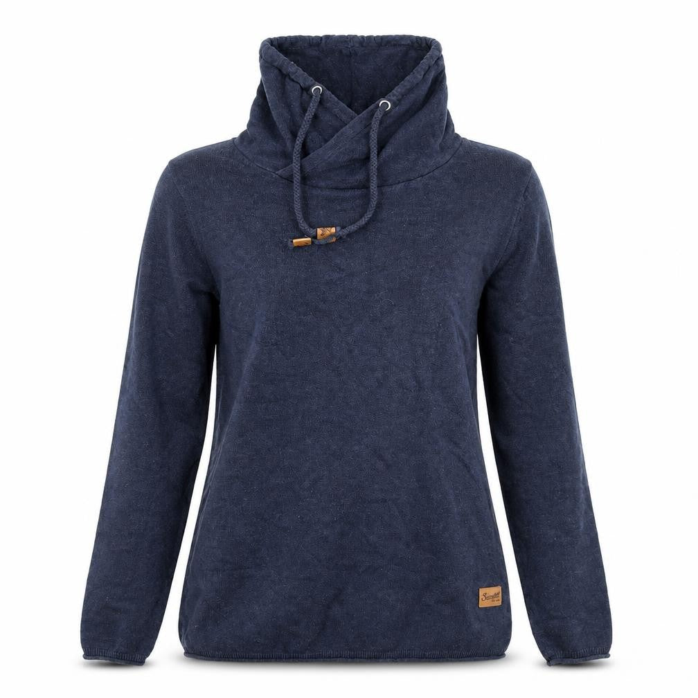 Front view of Springfield women’s blue high neck cotton jumper, size M