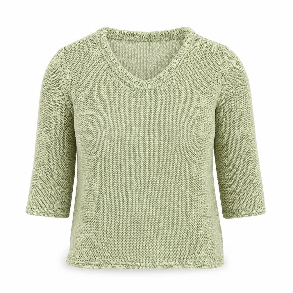 Front view of Marks & Spencer women’s green round neck acrylic jumper, size L