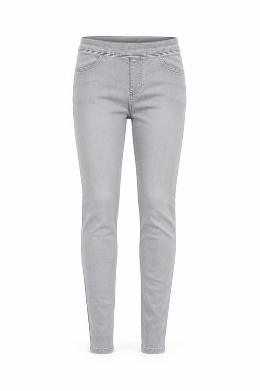 Front view of Topshop women’s grey cotton skinny jeans, size UK 26, in, 30-inch leg regular zip