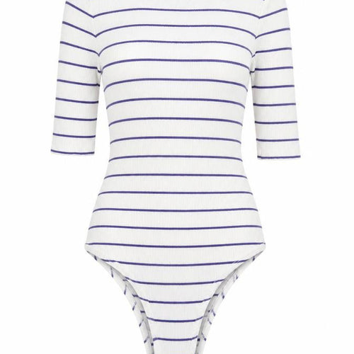 Topshop Womens White Striped Viscose Bodysuit One-Piece Size 8 Snap - Ribbed