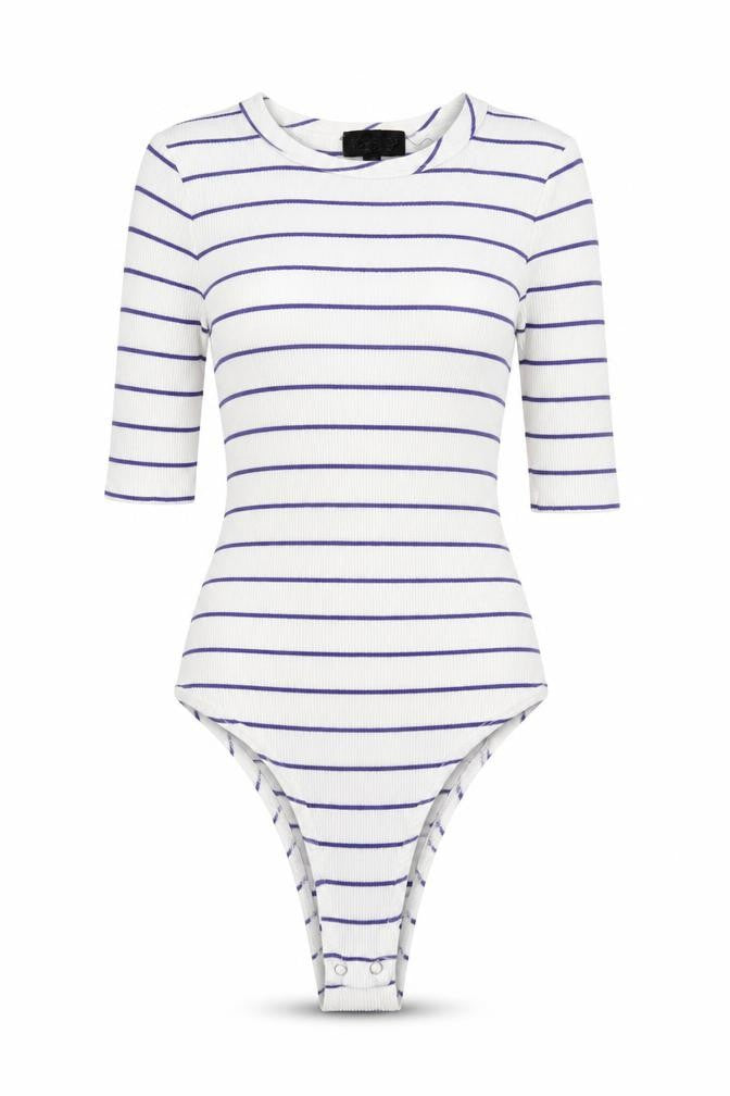 Topshop Womens White Striped Viscose Bodysuit One-Piece Size 8 Snap - Ribbed