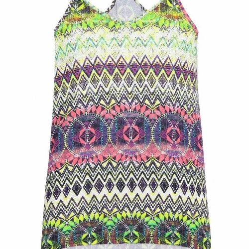 New Look Womens Multicoloured Geometric Cotton Tunic Tank Size 12 V-Neck