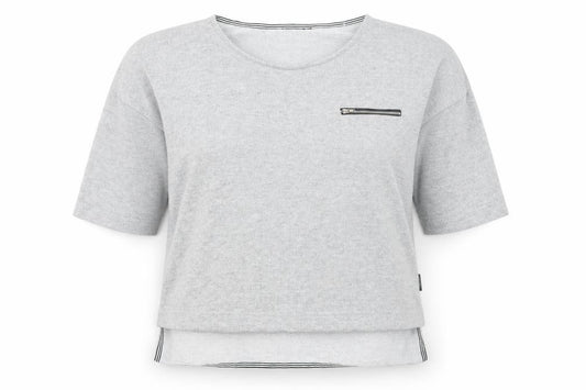 Front view of Primark women’s grey boat neck polyester jumper, size L