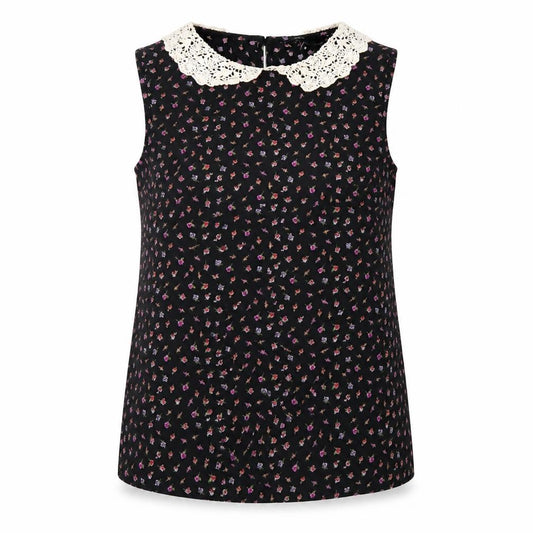 Front view of New Look women’s black floral polyester basic blouse, size UK 8, collared