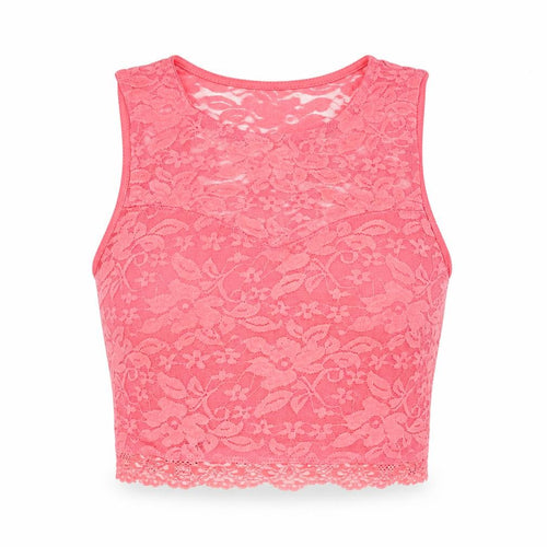 New Look Womens Pink Floral Polyamide Cropped Tank Size 8 Round Neck