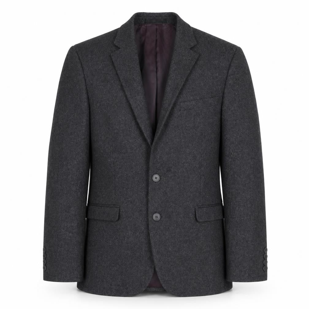Front view of B&W men’s grey wool jacket suit jacket, size 38