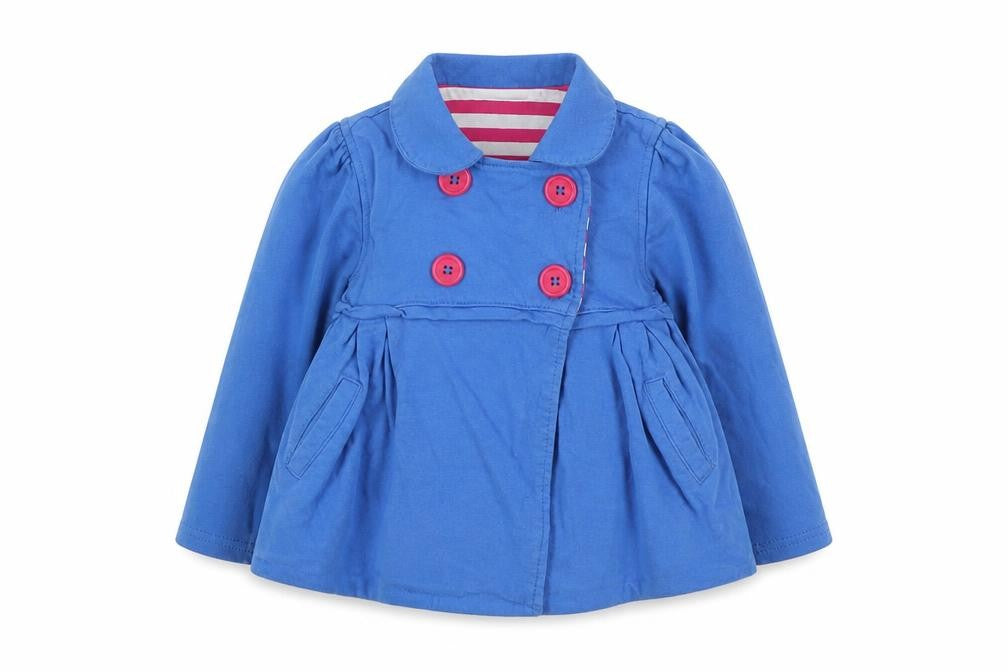 Front view of Marks & Spencer girls’ blue jacket, size 2-3, years button