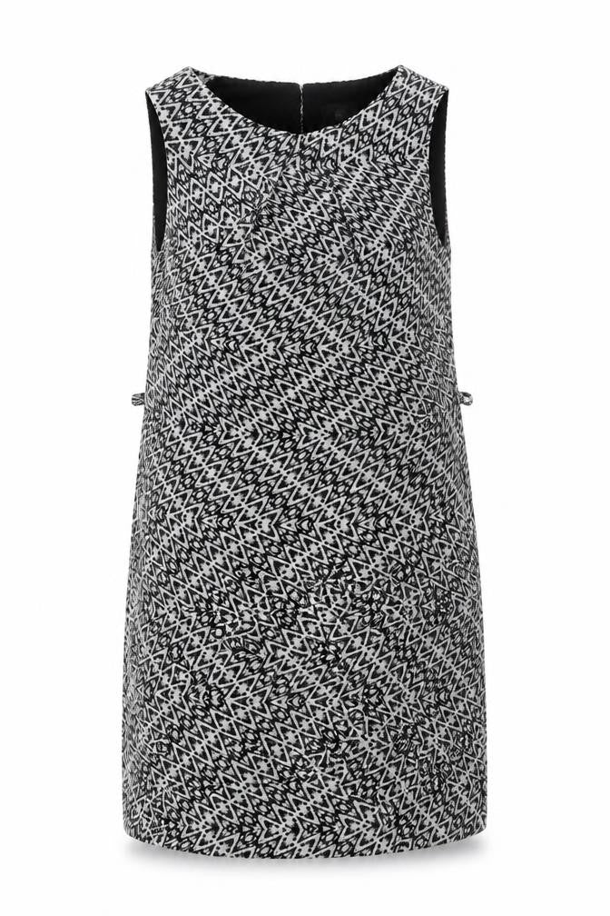 Front view of Atmosphere women’s black geometric polyester a-line, size UK 14, round neck pullover