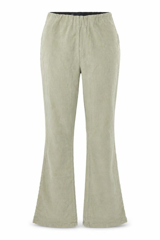 Front view of ASOS women’s green cotton bootcut jeans, size UK 10, 32-inch leg regular drawstring