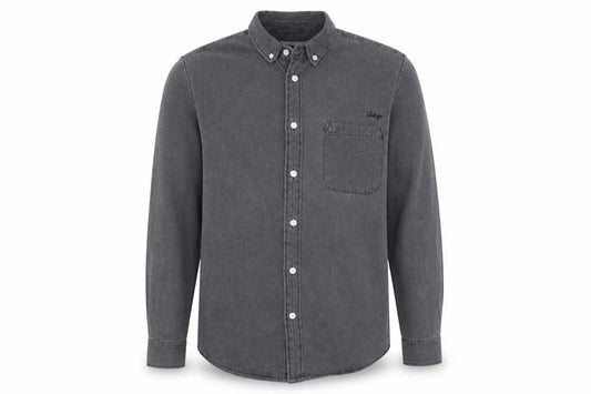 Front view of Cedarwood State men’s grey cotton button-up, size M, collared button - japan