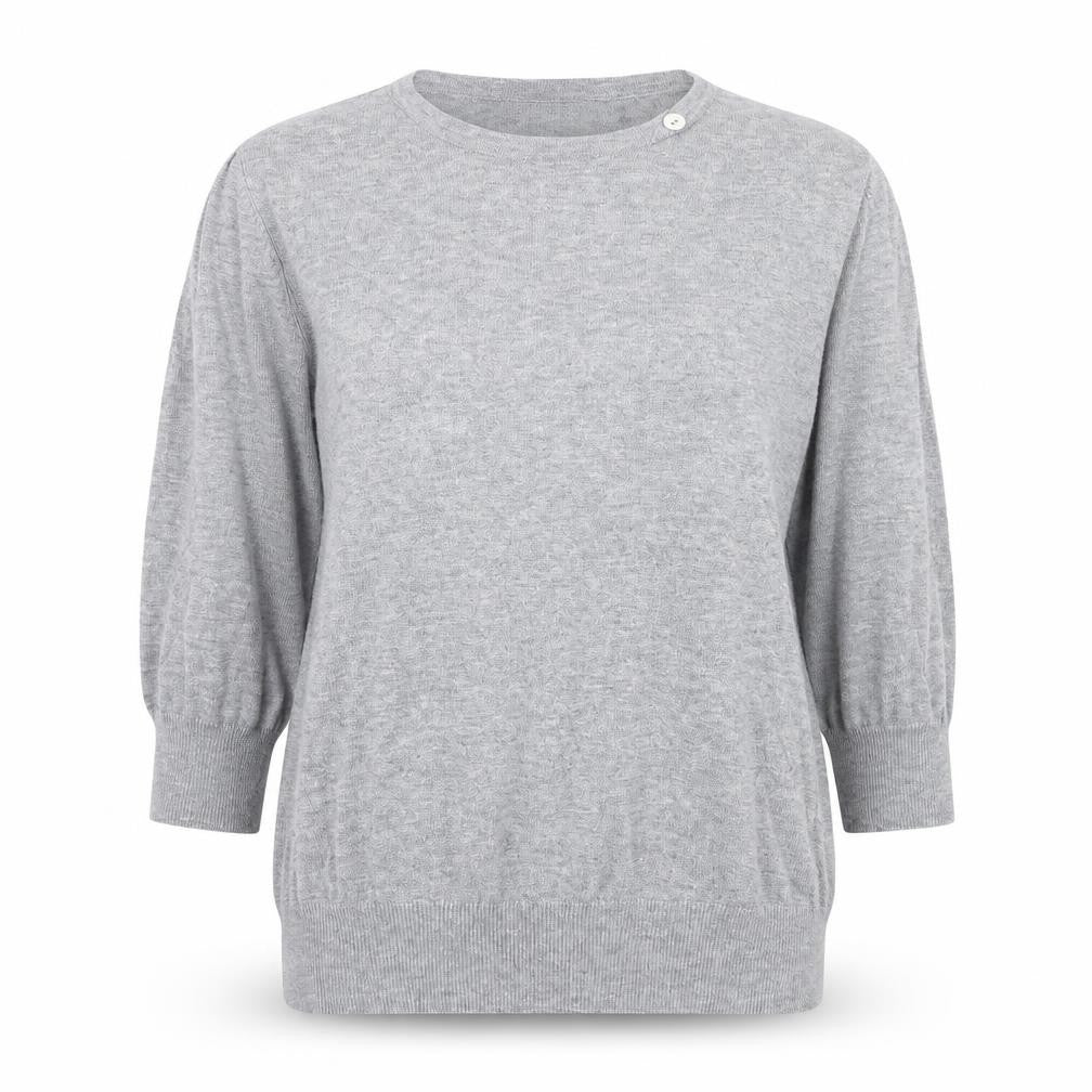 Front view of Bonmarché women’s grey round neck viscose jumper, size M