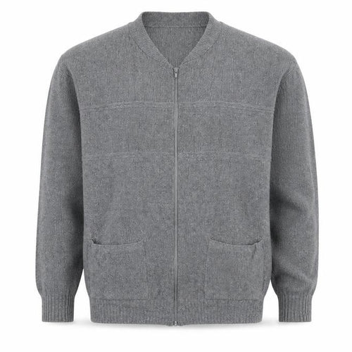 High Profile Mens Grey Round Neck Cotton Full Zip Jumper Size XL